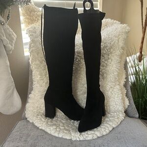 Jewel Badgley Mischka - Black Suede with Black Rhinestone Heeled Boots